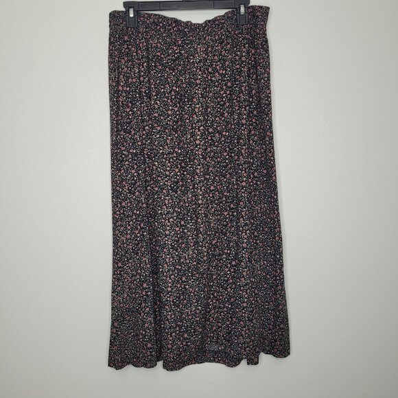 Vintage 90s y2k black pink ditsy floral moody witchy a line maxi skirt size 16 - Picture 1 of 6